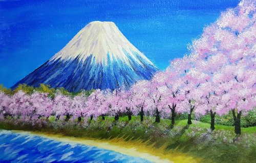 Lorna, spring blossom, acrylic.